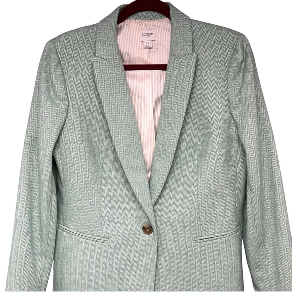 J. Crew Green Herringbone Wool Blend Holland Single Button Blazer Women’s 12 - Picture 4 of 12